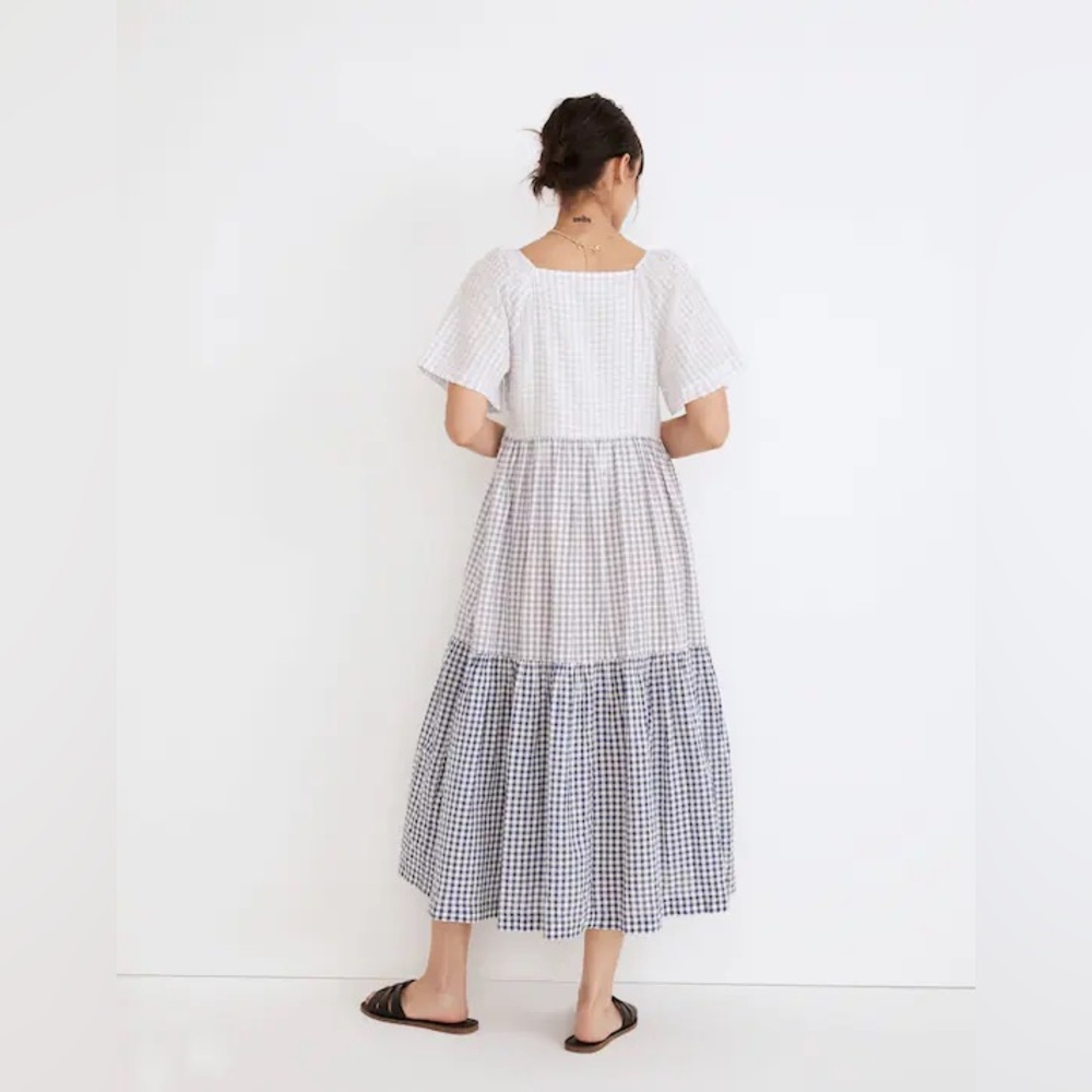 Madewell Patchwork Gingham Button-Front Tiered Mi… - image 3